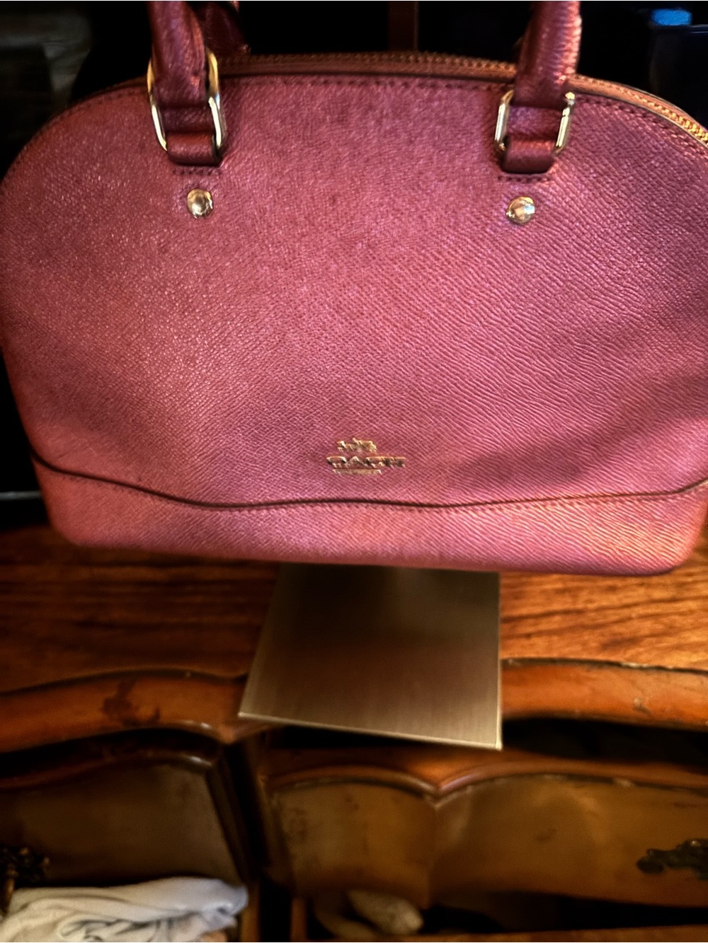 Coach Pebbled Leather Dome Satchel in Plum unfortunately this is missing c coach